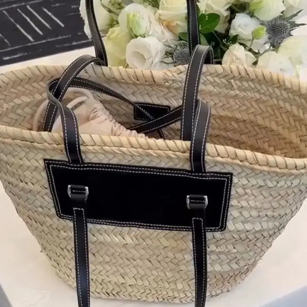 [BUNJANG] Moroccan Rattan Basket Bag with Italian Leather / 여성가방