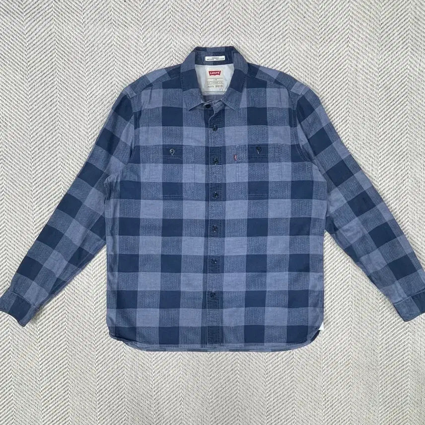 [BUNJANG] Levi's Standard Fit Blue Check Shirt L (100) / 리바이스 스탠다드핏 블루 체크 셔츠 L 100