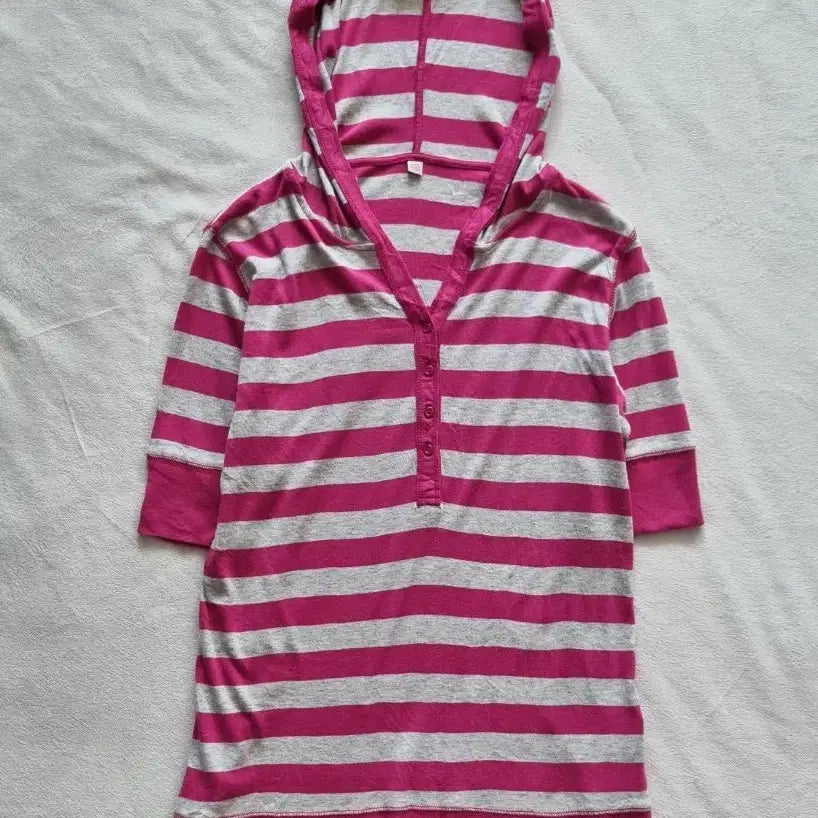[BUNJANG] Vintage Y2K Gyaru Stripe Hoodie T-Shirt / 빈티지 y2k 갸루 스트라이프 후드 티셔츠