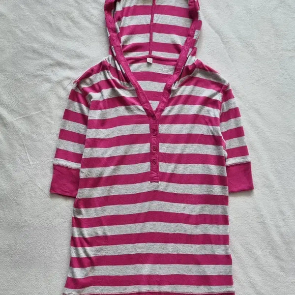 [BUNJANG] Vintage Y2K Gyaru Stripe Hoodie T-Shirt / 빈티지 y2k 갸루 스트라이프 후드 티셔츠