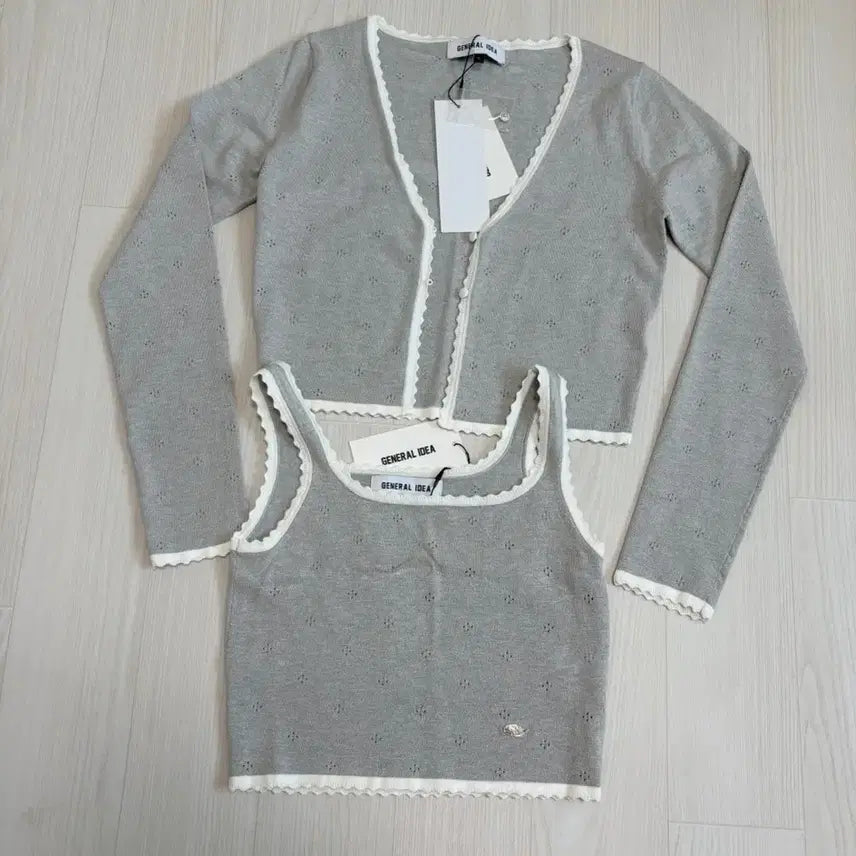 [BUNJANG] Punch Crop Tank Top + Cardigan Set / 펀칭 크롭 나시+가디건