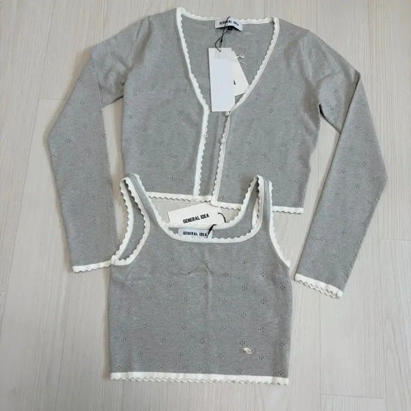 [BUNJANG] Punch Crop Tank Top + Cardigan Set / 펀칭 크롭 나시+가디건