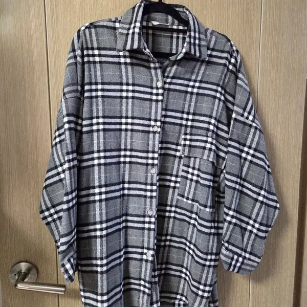 [BUNJANG] Oversized Check Long Shirt / 새상품 빅사이즈 오버핏 체크 롱 셔츠 남방