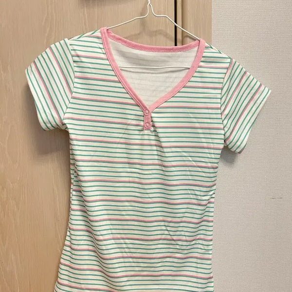 [BUNJANG] Mint Stripe Short Sleeve T-Shirt - New Arrival / 핑크민트 스트라이프 반팔 새상품!