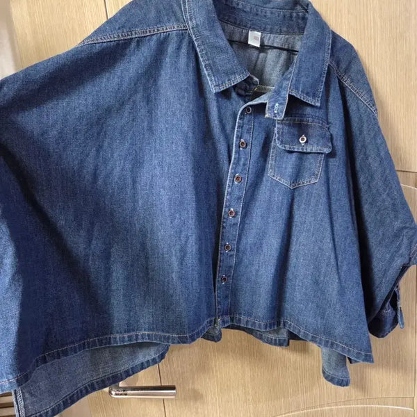 [BUNJANG] Big Size Batwing Fit Dark Wash Denim Shirt / 새상품 빅사이즈 가오리핏 진청 데님 셔츠 남방