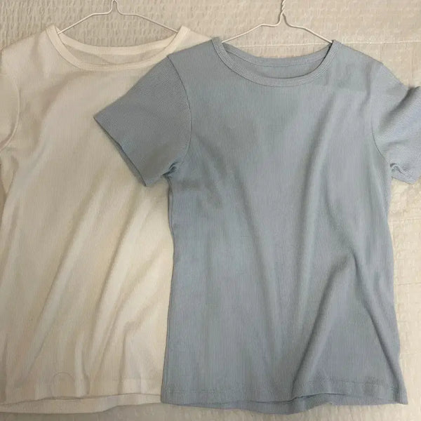 [BUNJANG] Ganesra Aoun Ribbed T-Shirt 2-Piece Bundle / (일괄) 가네스라 아운 골지 티셔츠 2개