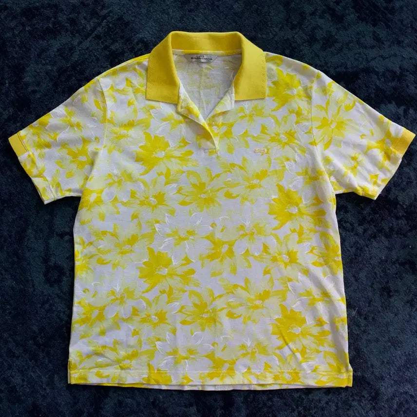[BUNJANG] Balenciaga Floral Pattern Short Sleeve Polo Shirt Yellow L / 발렌시아가 플로럴 패턴 반팔 카라티 옐로우 L