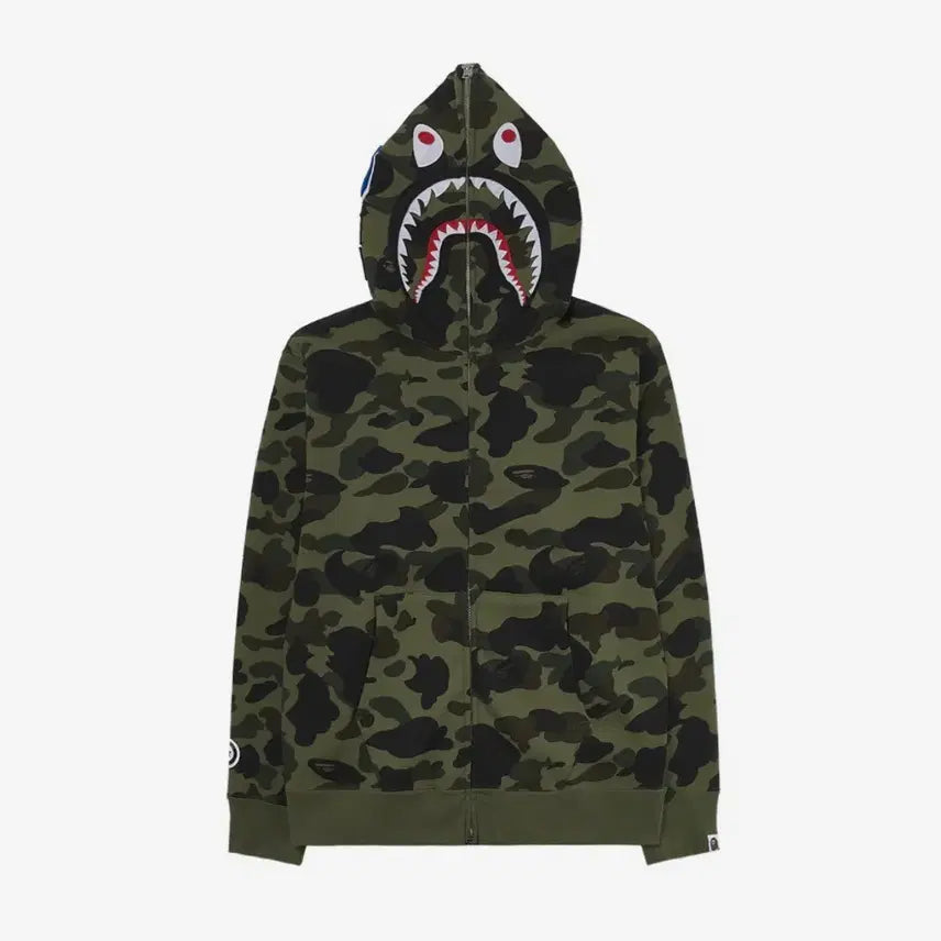 [BUNJANG] BAPE 1st Camo Shark Full Zip Hoodie Army Green / 베이프 퍼스트 카모 샤크 풀 집 후드 아미 그린