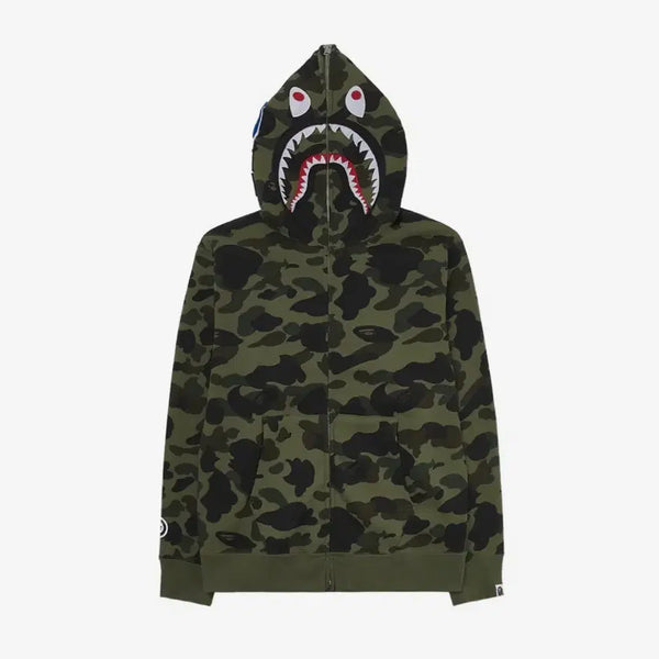 [BUNJANG] BAPE 1st Camo Shark Full Zip Hoodie Army Green / 베이프 퍼스트 카모 샤크 풀 집 후드 아미 그린