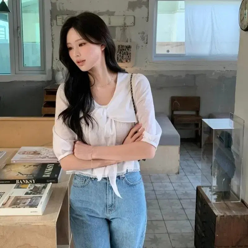[BUNJANG] Minette Swan Blouse White 25SS / 미네트 스완 블라우스 화이트 25SS버전