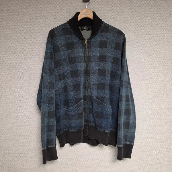 [BUNJANG] RRL Indigo Check Knit Jacket XL / RRL 더블알엘 인디고 체크 니트 자켓 XL