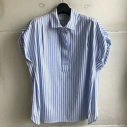 [BUNJANG] Korean Made Premium Blouse White Stripe Sky Blue / 고급 국산 프리형 블라우스-66.77/새거수준