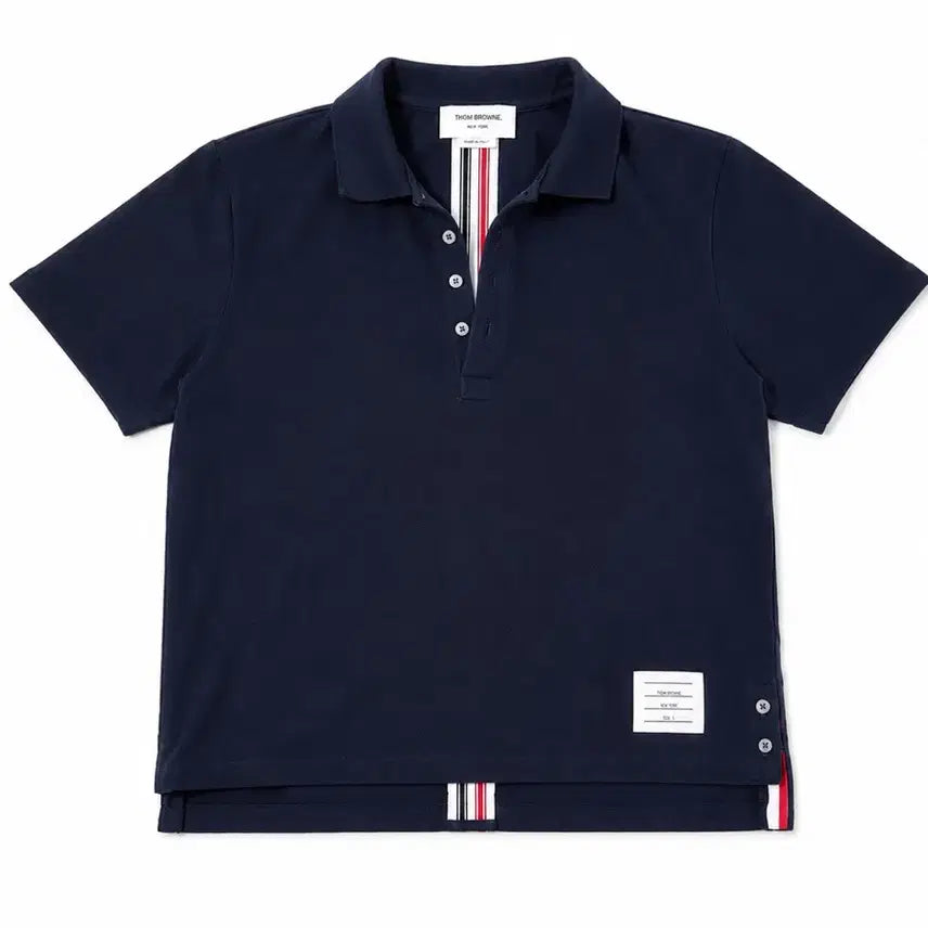 [BUNJANG] Thom Browne Navy Striped Detail Short Sleeve Polo Shirt / 톰브라운 네이비 반팔 카라티