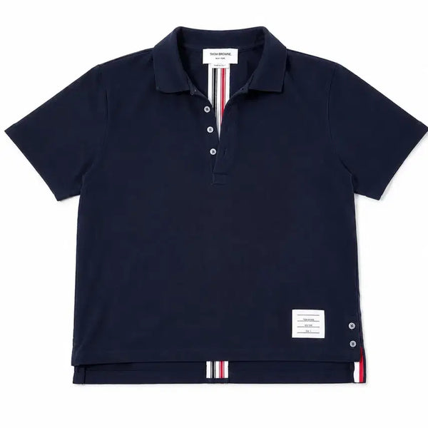 [BUNJANG] Thom Browne Navy Striped Detail Short Sleeve Polo Shirt / 톰브라운 네이비 반팔 카라티