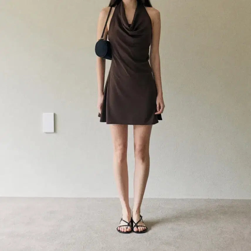 [BUNJANG] Matin Adele Cowl Neck Dress - Brown / 마딘 Adele cowl neck dress_brown