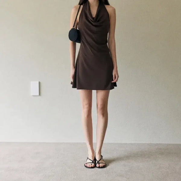 [BUNJANG] Matin Adele Cowl Neck Dress - Brown / 마딘 Adele cowl neck dress_brown