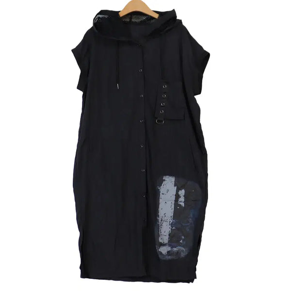 [BUNJANG] LIE SANGBONG Black Hooded Button-Up Long Dress / LIE SANGBONG 이상봉 후드 버튼업 원피스 55 블랙 롱원피스