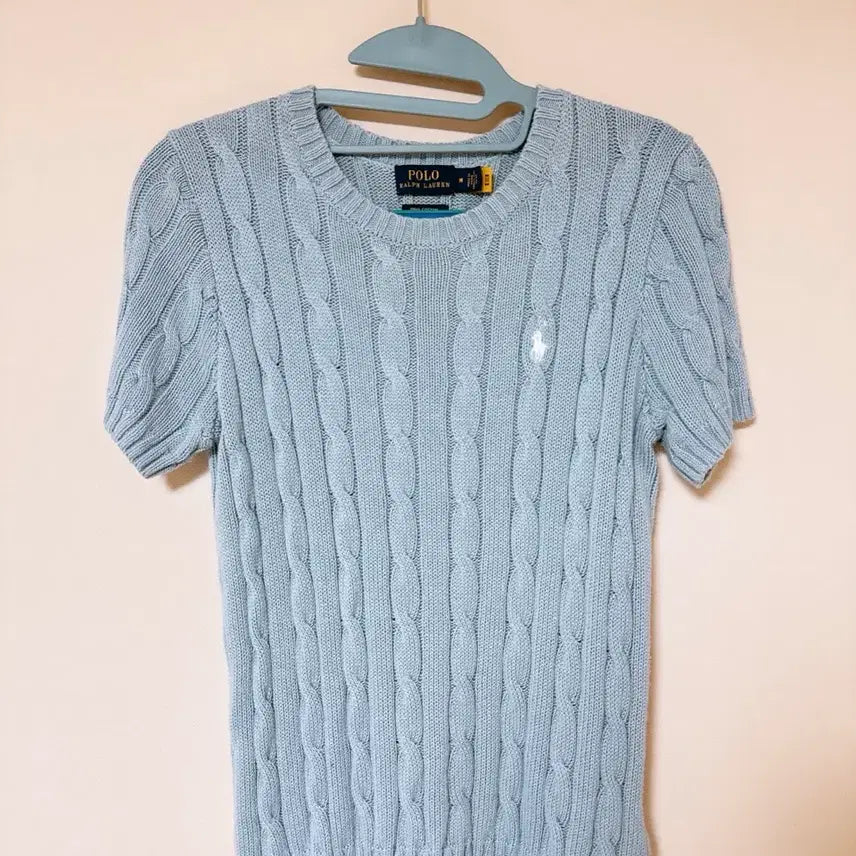 [BUNJANG] Polo Ralph Lauren Cable Knit Short Sleeve Sweater Sky Blue / 폴로 랄프로렌 케이블 반팔 니트 스카이 블루