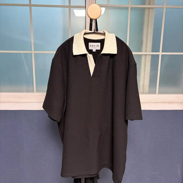 [BUNJANG] Solid Homme 25ss Black Short-Sleeve Polo Knit / 솔리드옴므 25ss 블랙 반팔 카라 니트