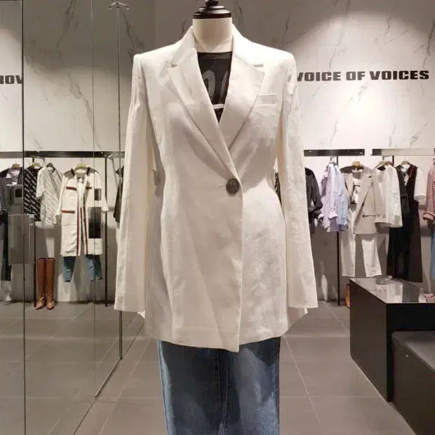 [BUNJANG] VOV Women's Slim Fit Linen Blend Jacket - Size 55 / 보브) 여성 슬림핏 린넨 혼방 자켓 - 55