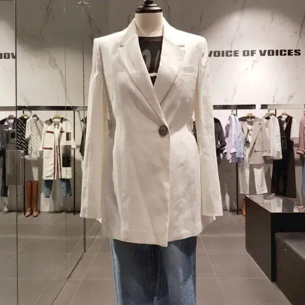 [BUNJANG] VOV Women's Slim Fit Linen Blend Jacket - Size 55 / 보브) 여성 슬림핏 린넨 혼방 자켓 - 55