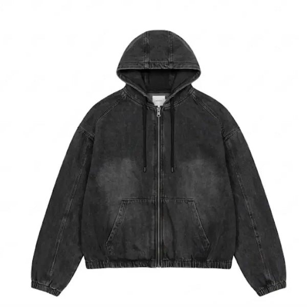 [BUNJANG] Washed Denim Zip-Up Hoodie / 워싱 데님 후드 집업