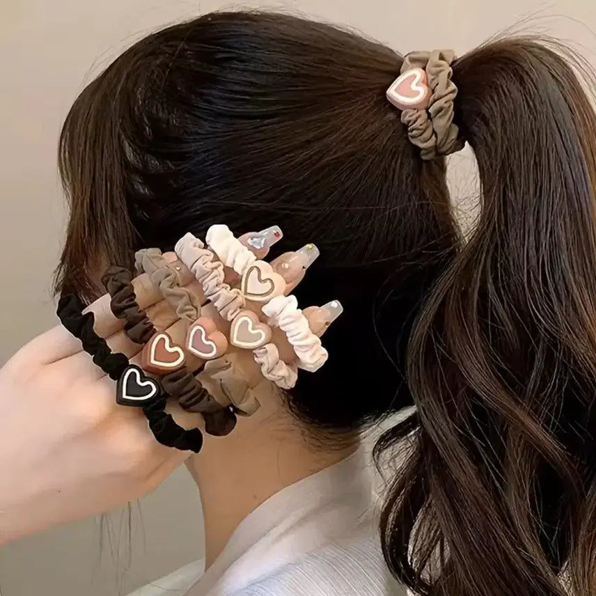 [BUNJANG] Heart Pattern Mini Scrunchies Set (5 Pieces) / (5개세트)하트고무줄 미니 곱창밴드 귀여운 머리끈 하트 끈