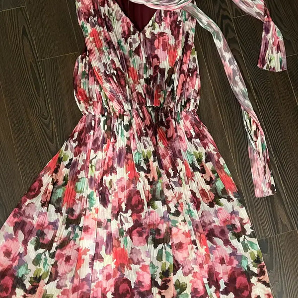 [BUNJANG] ST. JOHN Floral Ribbon Scarf Dress / ST.JOHN 센죤 플로럴 리본 스카프 원피스