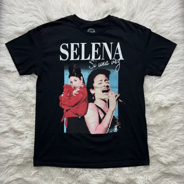 [BUNJANG] Selena Quintanilla Vintage Black Short Sleeve T-Shirt / 미국 빈티지 셀레나 프린팅 반팔 티셔츠 블랙