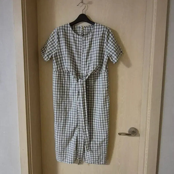 [BUNJANG] Check Pattern Short-Sleeve Midi Dress / 체크 패턴 반팔 원피스사이즈 55~66