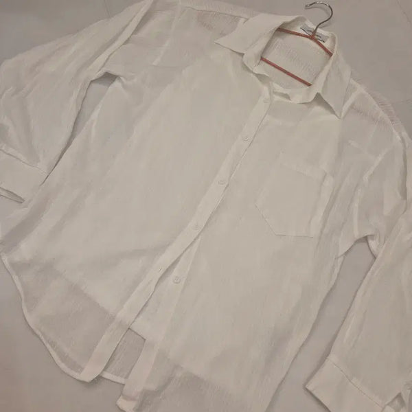 [BUNJANG] Code:Kodez Combine Sheer Summer Shirt Blouse White / 코데즈컴바인 시스루 시어 썸머 셔츠 블라우스 화이트