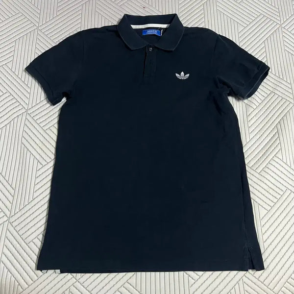 [BUNJANG] Adidas Trefoil Striped Short Sleeve Polo Shirt Navy Vintage / 아디다스 트레포일 반팔카라티 네이비 100 빈티지 불꽃 구제 아메카지