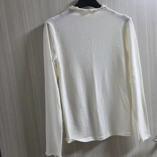 [BUNJANG] White Ripple Detail Inner T-Shirt - Ivory / 화이트 이너 물결 티셔츠 신축성 좋고 부드러움 아이보리
