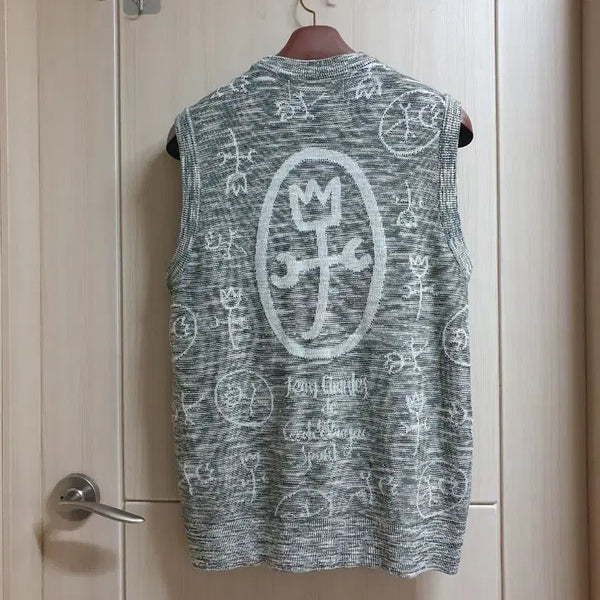 [BUNJANG] Castelbajac Jacquard Knit Vest (Khaki Grey) / 까스텔바작 (95~100) 니트.조끼 (카키그레이)