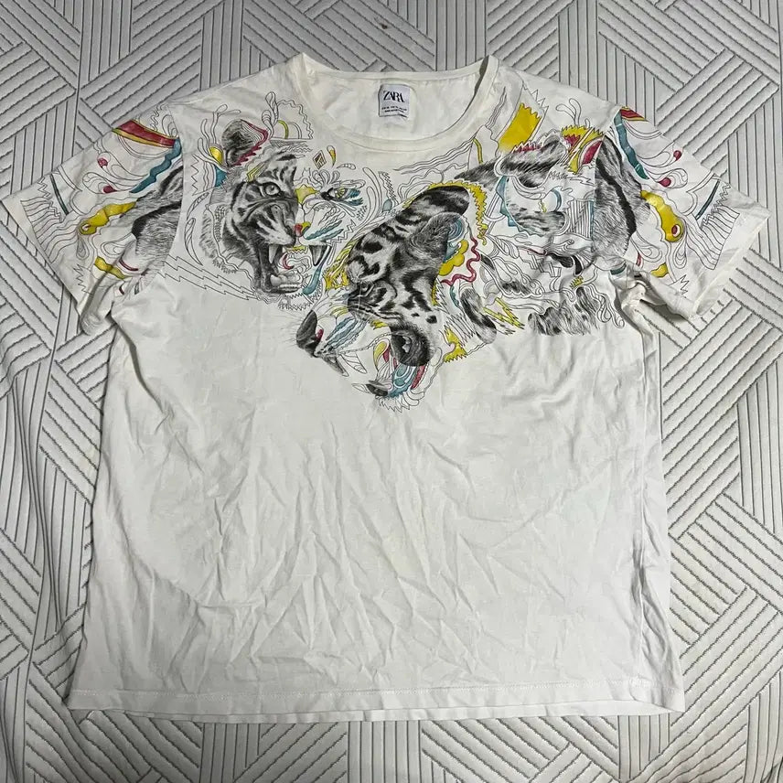 [BUNJANG] Zara Tiger Graphic Vintage T-Shirt XL / 자라 호랑이 프린팅 빈티지 반팔 XL 타이거 그래픽 화이트 아메카지