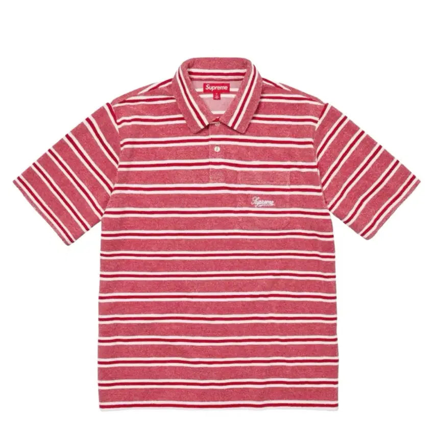 [BUNJANG] Supreme Stripe Terry Short Sleeve Polo Black / [M] 슈프림 스트라이프 테리 숏슬리브 폴로 블랙 - 24SS