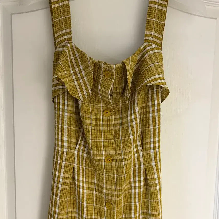 [BUNJANG] Visit in New York Checked Sleeveless Dress Mustard / 비지트인뉴욕 체크무늬 민소매 원피스 겨자