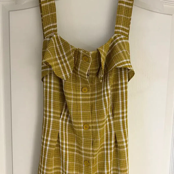 [BUNJANG] Visit in New York Checked Sleeveless Dress Mustard / 비지트인뉴욕 체크무늬 민소매 원피스 겨자