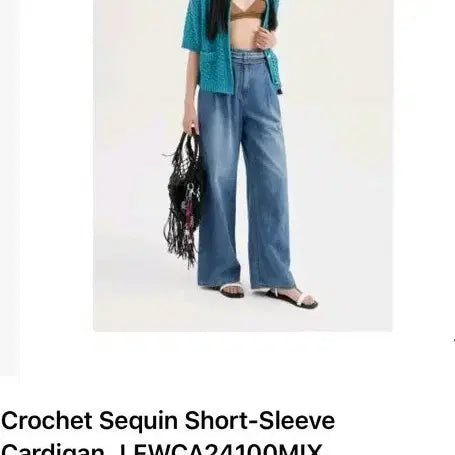 [BUNJANG] Lucky Chouette 24 Crochet Sequin Short Sleeve Cardigan / 럭키슈에뜨 24 크로셰 스팽글 반팔 가디건