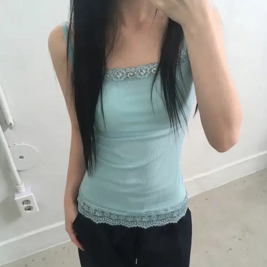 [BUNJANG] Mintcore Layered Ribbed Tank Top / 민트코어 레이어드 골지나시