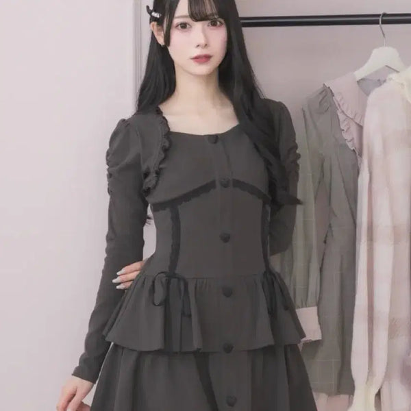 [BUNJANG] Pium Heart Button Dress / 교판) 피움 하트버튼 원피스 스나계 양산형 일브