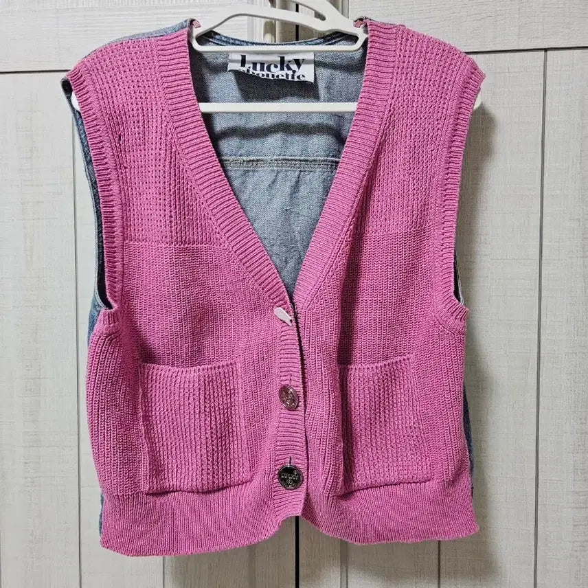 [BUNJANG] Lucky Chouette Pink Knit Vest / 럭키슈에뜨 핑크 니트 조끼 베스트