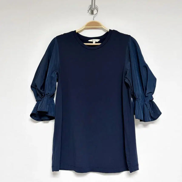 [BUNJANG] G.studio Navy Colorblock Puff Sleeve Blouse/T-Shirt / G.studio 네이비 퍼프소매 배색 블라우스/티셔츠