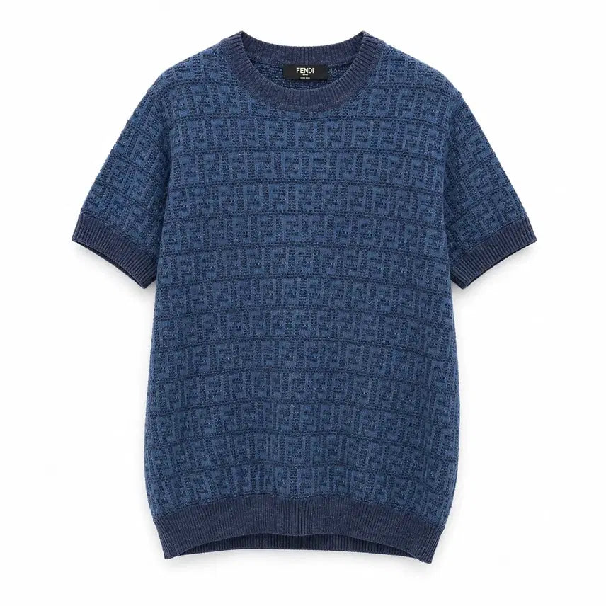 [BUNJANG] Fendi FF Full Pattern Knit Short Sleeve Shirt / [ S급 , 48 ] 펜디 FF 풀 패턴 니트 반팔