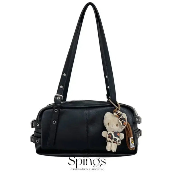 [BUNJANG] Shopping's Leather Buckle Shoulder Bag Black / 에이블리 샤핑스 가죽 레더 버클 숄더백 가방 블랙 검정