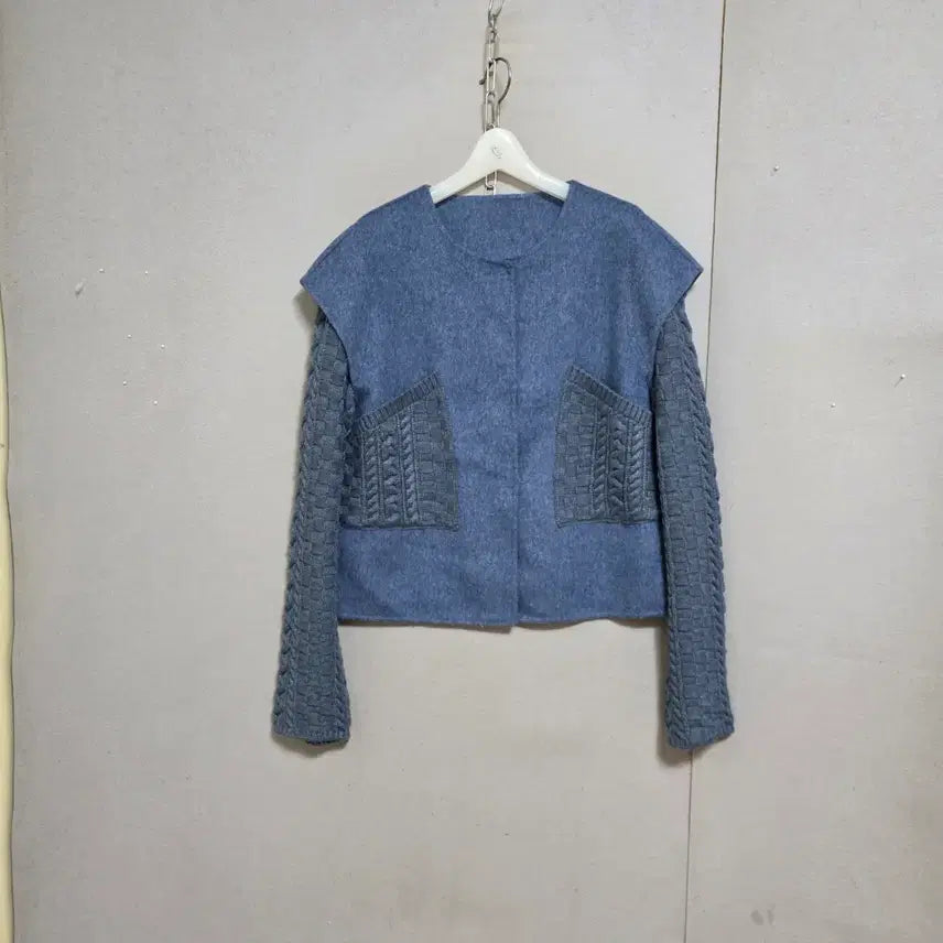 [BUNJANG] Handmade Knit-Paneled Jacket (Size F) / 소매니트배색 핸드메이트 자켓 F   n7615