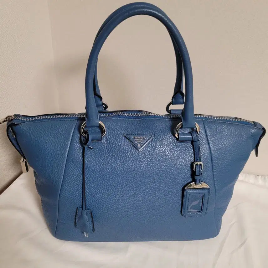 [BUNJANG] Prada Vitello Daino Leather Tote Bag/Shoulder Bag (Blue, Silver Hardware) / 정품 프라다 가방 비텔로 다이노 블루 은장 토트백, 숄더백