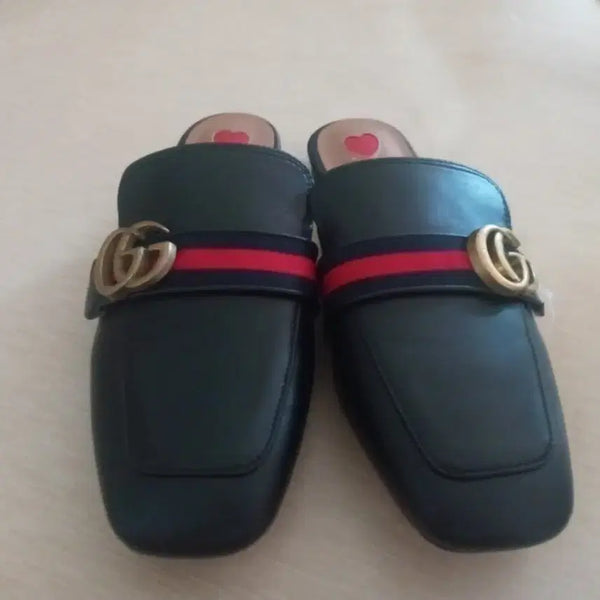 [BUNJANG] Gucci Black Heart Leather Loafer Mules / 구찌 로퍼 뮬 블랙 하트