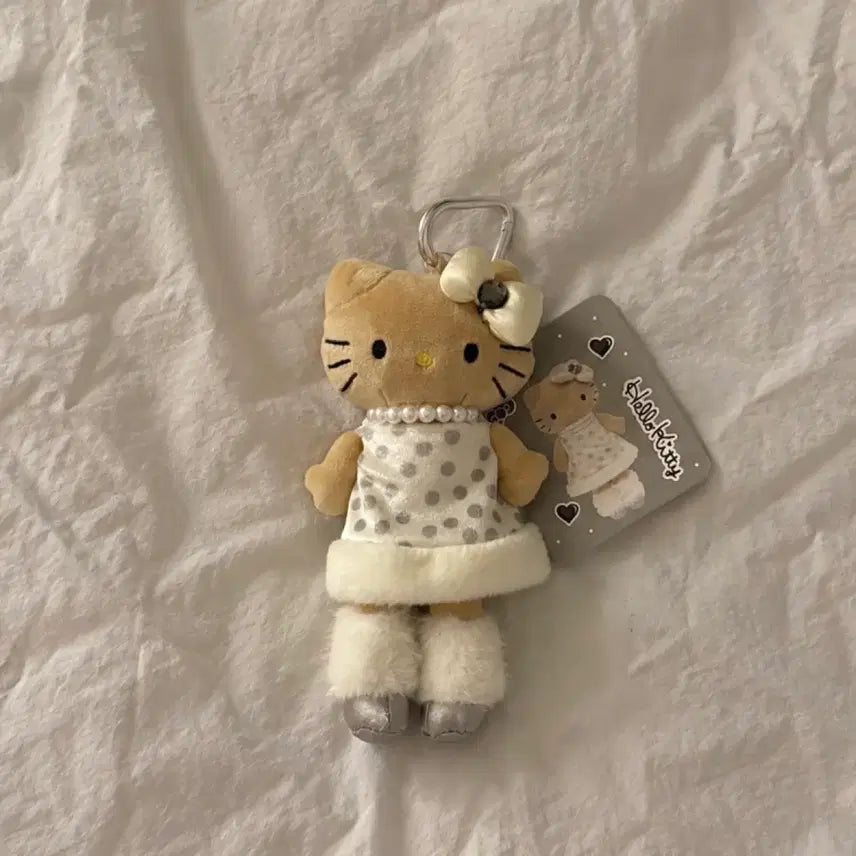 [BUNJANG] Hello Kitty Dot Fur Long Leg Keyring Doll / (새상품) 헬로키티 도트 퍼 롱다리키티 키링 인형