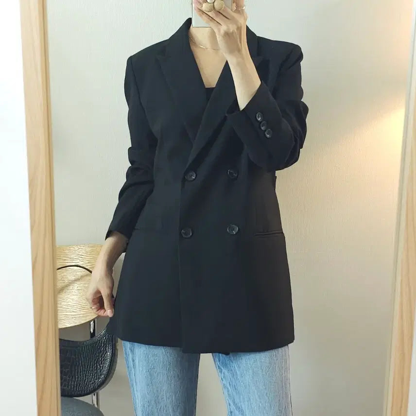 [BUNJANG] Imvely Women's Long Sleeve Double Jacket Black / (F)임블리 여성 긴팔 더블 자켓 블랙
